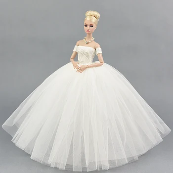 1 бр., кукла с ръкави принцеса, бяла сватбена рокля, дрехи за парти, дантелено рокля, дрехи за Барби кукли, аксесоари 084F