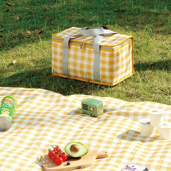 1 бр. чанта за обяд Bento за къмпинг, преносим инкубатор от сгъсти алуминиево фолио, опаковки за барбекю, напитки, с цип, аксесоари за пикник