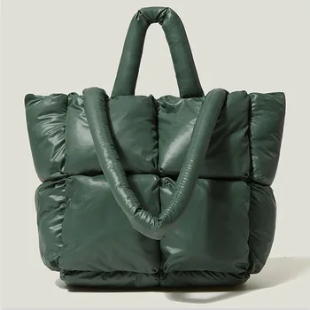 2023, модни дамски дизайнерски ватиран дамски чанти на рамо, найлон зимна чанта за лаптоп с голям капацитет 11 инча 13 инча