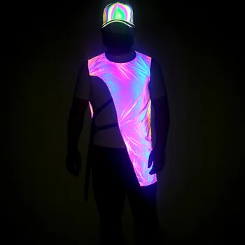2023 Нередовен дизайн, технологичная дрехи, отразяваща жилетка цветове на дъгата, мъжки и женски, за нощен клуб, за диджей, за певица в стил хип-хоп, жилетка