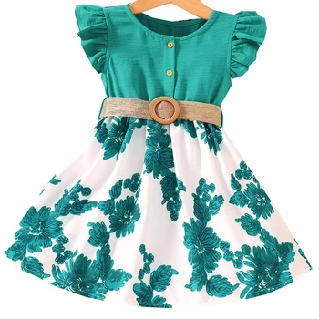 2023 нови дрехи за деца, Детско Ежедневното рокля за момичета, Лятна Рокля на принцеса Трапецовидна форма, с къси ръкави и Цветисти принтом, Детски Дрехи