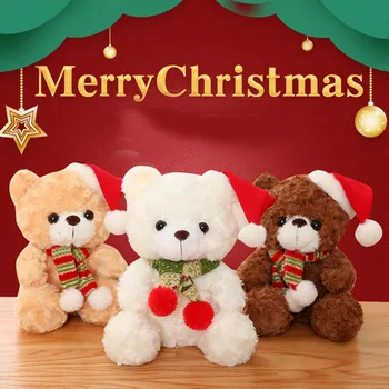 23 см Новата Коледна шапка Плюшено мече, плюшени играчки, сладки плюшени кукли, плюшени играчки за деца, подаръци за рожден Ден на приятелка, Коледни подаръци