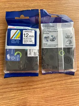 2x касетка с лента за етикети TZe231 TZe-231 за принтери на етикети Brother p-touch 12 мм, черно-бяла касета с лента за етикети