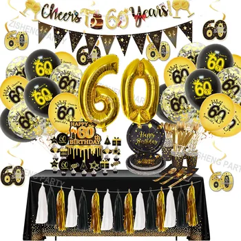 30-та и 40-та и 50-та и 60-ия Рожден Ден на Прибори за Еднократна употреба честит Рожден Ден Балони Банер Украса за Парти по случай рождения Ден на възрастни Аксесоари