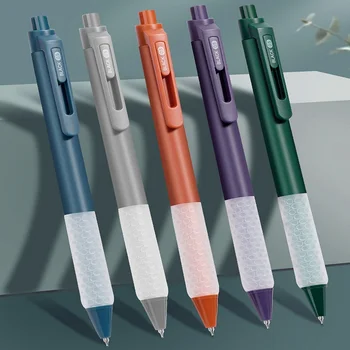 5 Химикалки В кутия Моранди Press Neutral Pen Ins Високо Ниво на външния Вид на Ретро Четка с мека обшивка Предметная Дръжка с глава 0,5 Мм Черна Дръжка