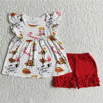 A7-22 Годишният сладък червен брючный костюм с цветове, с дълъг ръкав за малки момичета, бутик за дрехи в западен стил за малки момичета, комплект дрехи от 2 теми