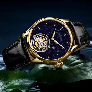 AESOP Нов 7025 Tourbillon Механични часовници с виртуален скелет за мъже ръчен часовник Style Star Man 50 м Водоустойчив луксозен нажежен сапфир