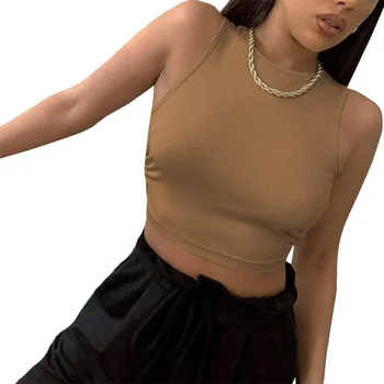 CUHAKCI, плетени блузи с открити рамене, секси съкратен жилетка, обикновен дамски летни тениски, Дамски Дрехи без ръкави с дантела-с превръзка на гърба