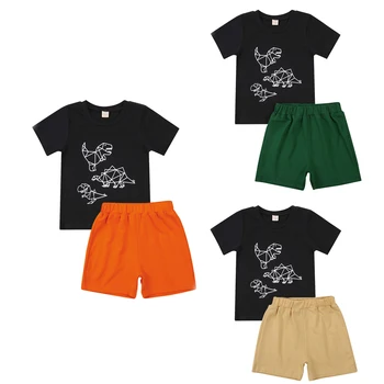 FOCUSNORM от 1 до 6 години, летни всекидневни комплекти дрехи за момчета, тениски с модел на Динозавър, обикновена шорти, 2 бр.