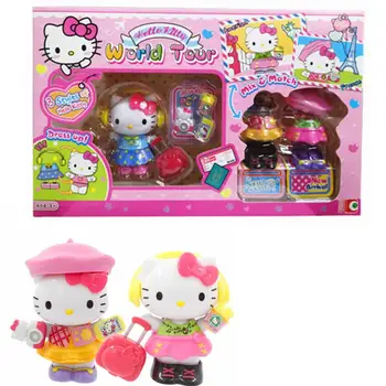 Hello Kitty Sanrio Плюшени Мультяшные Сладки Разнообразие от Промяна на Стила На целия свят за Пътуване Аниме Фигурка Модел Играчки за Момичета Подарък