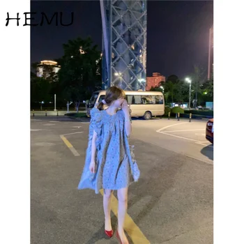 Hemu 2021, Ново малко винтажное мини рокля със средна дължина, в корейски стил с цветен модел, къса рокля за почивка в западен стил