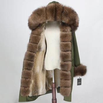 OFTBUY Водоустойчив парк X-long, палто от естествена кожа, зимно яке, яка жена от естествен лисьего кожа, качулка, подплата от естествена кожа заек, градинска облекло