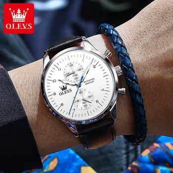 OLEVS Оригинални мъжки часовници от висок клас марка, кварцов часовник с хронограф за мъже, водоустойчиви мъжки ръчен часовник с нежна дата, ежедневни луксозни