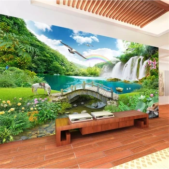 wellyu Потребителски тапети 3d фотообои стенопис тапети живописен пейзаж водопад воден мост хол 3d тапети на стенописите