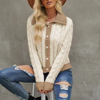 Women ' S Sweater Short Fashion Lapel Long-Sleeved Cardigan Single-Breasted Герб яке дамски Casacos De Inverno Feminino 2023