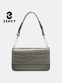 Zency 2023, Нова Мода, Дамска Чанта за През Рамото от естествена Кожа с Шарките на Алигатор, Женствена Чанта през Рамо, Малка Квадратна Чанта, под Мишниците