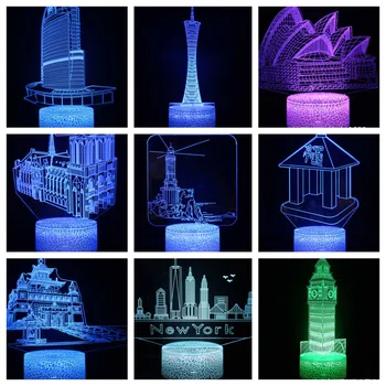 Акрилна 3D Настолна лампа World Building Айфеловата Кула Начало Декор 16 Цвята с дистанционно промяната на Времето led нощни лампи Празничен подарък