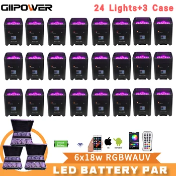 Безплатна доставка 24шт 6X18 Watt Led Батерия Par Light с flycase RGBWAUV 6в1 led DMX WiFi App Control DMX512 Безжична LED ЛАМПА Сватба