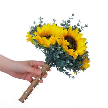 Булчински букет от изкуствени цветя, бижута във формата на слънчоглед, ръчно изработени за букета на булката, подпори за сватбени партита