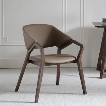 В очакване на Дървен стол с мека тапицерия, кожени столове, за кафене, модерен минималистичен стол, направен от дъб, бар-часова, дневна, Сила, Мебели за дома