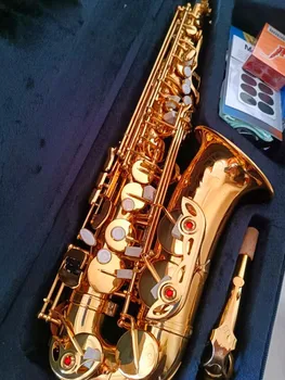 Висококачествен алт саксофон Eb ми-бемол, месинг златен саксофон, музикален инструмент с калъф, аксесоари