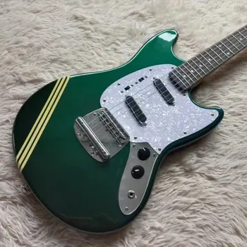 Висококачествена електрическа Mustang, 6-струнен китара, сребристо-розов, зелен, хастар от червено дърво, безплатна доставка.