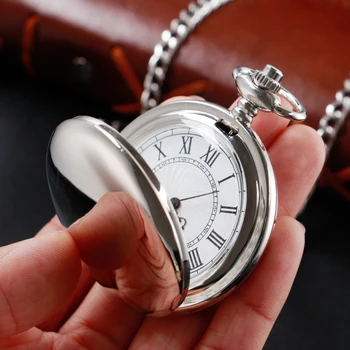 Всички ловци ретро сребърни кварцови часовници джобни Модерен бижутериен аксесоар премиум-клас с веригата Подаръци за деца, Ученици мъже Жени