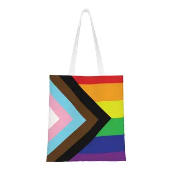 Гей Гордост с розови флага ЛГБТК, Чанти за пазаруване в хранителни магазини, Дамски чанти по поръчка, ЛГБТ, лесбийки, е бисексуален, холщовая пазарска чанта на рамото, чанта