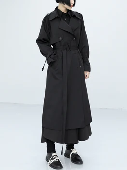 Дамски дълъг ветровка 2023, есен-зима, Ново корейското модно свободно работно палто в стил ретро, дълго ежедневното палто голям размер
