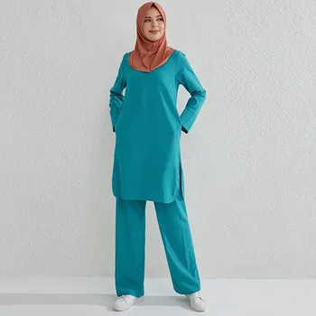 Дамски комплекти, модни мюсюлмански комплекти, костюми-wild, ислямска дрехи, дълги ризи, пуловери, блузи и прави панталони, свободни панталони