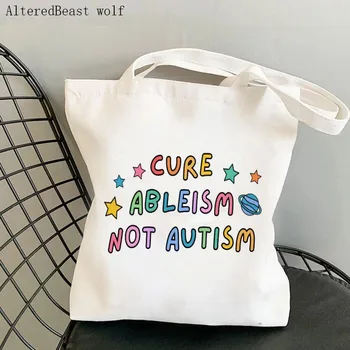 Дамски чанта за Пазаруване, чанта за лечение на Невъзможност за Аутизъм, чанта с принтом Аутизъм, Холщовая чанта за пазаруване в стил Харадзюку, дамски чанти-Тоут на рамото