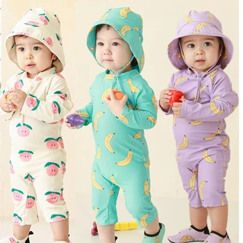 Детски бански костюми 2023, Нов детски цял бански, слънцезащитен быстросохнущий бански костюм за деца, корейски дрехи за момчета и момичета, за да сърфират