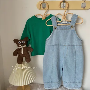 Детски дрехи 2023 Пролетно детски дрехи, Нови светли стягане на за момчета и момичета, Детски дънкови стягане в корейски стил за деца