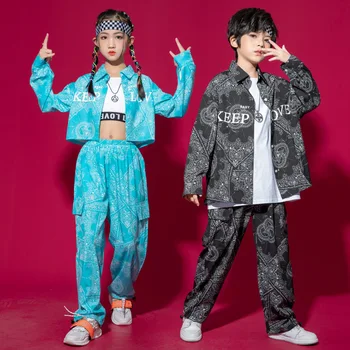 Детски облекла в стил хип-хоп с модерен принтом, блузи с дълги ръкави, панталони за момичета, градинска дрехи за момчетата, с костюм за джаз концерти
