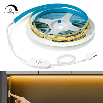 Диммируемая Led Лента 300 Светодиода/m, USB 5 В COB Ленти/Докосване/Ръчен Сензор за Почистване на Гъвкава Лента За Осветяване на Кухненски Шкаф