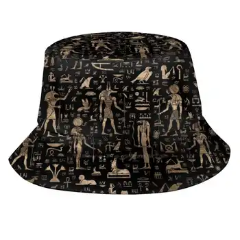 Древните египетски богове И символи-Черни И Златни Рибарски Шапки Унисекс, Широкополые Шапки, Египетски йероглифи Йероглифи