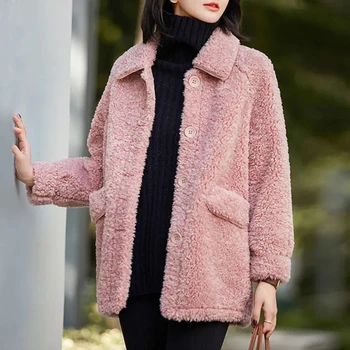Елегантно палто Rimocy от вълна от овце с отложным яка, дамско зимно палто от изкуствена кожа с дълги ръкави 2021, женски топло палто на едноцветни копчета