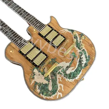 Електрическа китара Lvybest На Поръчка Двойна 12 + 6-струнен Електрическа китара с покритие от розово дърво, Обвивка Китара от Дърво, Мозайка Drago