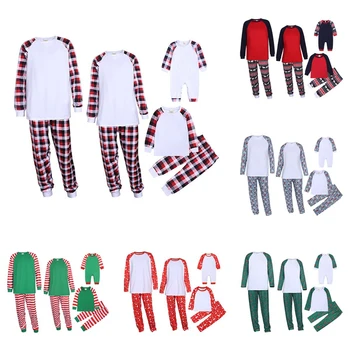 Есенно-зимния Коледен пижамный комплект за цялото семейство топ в клетката, лента за деца и възрастни + панталони, Коледна пижама, пижамный комплект, детски Гащеризон