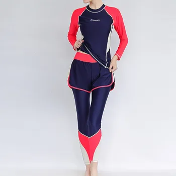 Женски спортен бански големи размери, двойка, дълги ръкави + дълги панталони, меки костюм за сърф с висока талия, дамски плажни дрехи в стил мозайка