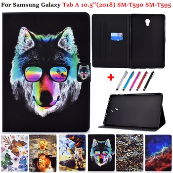 За Samsung Tab A A2 10,5 2018 Калъф SM-T590 SM-595 Wolf Lion Cat Калъф за таблет Funda За Galaxy Tab A 10 5 T590 T595 Калъф + Дръжка