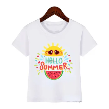 здравейте, лятото е готово до лятото, детски тениски с принтом за момчета и момичета, забавен детски топ с къс ръкав, детски летни модни тениски с кръгло деколте