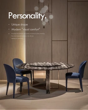 Италиански лесен и екстравагантен мраморна маса, голям постмодернистский минималистичен маса за хранене и стол, комбинирана мебели