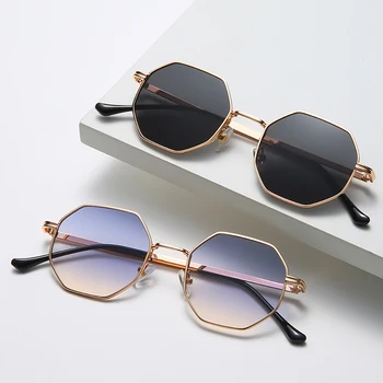 Квадратни слънчеви очила в ретро стил, мъжки и дамски модни мулти фасетиран слънчеви очила в малка рамка, Метални слънчеви очила за шофиране на открито, защита от uv