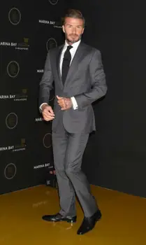 Класически мъжки тъмно-сиви приталенные костюми в стил знаменитост на Дейвид Бекъм, костюм terno masculino, облекло за сватбеното парти, блейзър (палта + панталони)