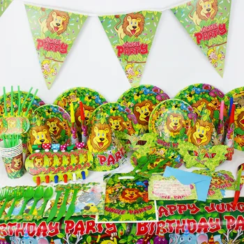 Крал Лъв в Джунглата Simba Тематично украса за парти по случай рождения Ден на Прибори за Еднократна употреба Покривка Хартиени Чинии, за да проверите за Детски партита Душ