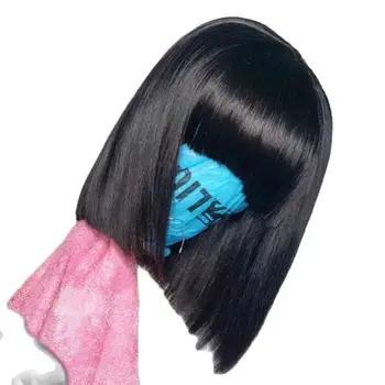 Кратък перука-боб с бретон; права бразилски перуки за жени; естествен косъм, без лепило; евтини перуки от човешка коса машина за производство