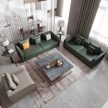 Лесен е луксозен диван в постмодерния стил, комбинация от кожа, италианска лукс, минималистичная малък апартамент, хол, висок клас първи слой