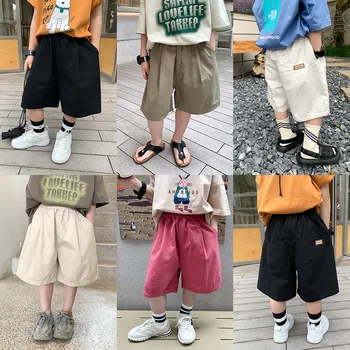 Летни детски панталони среден размер, за момчета, обикновена свободни шорти за малки момичета, ежедневни панталони с дължина до коляното