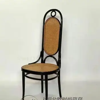 Модерен китайски маса за хранене, стол от ратан, от масивно дърво, европейски ретро-дизайн на хотелския кафе стол, модел стая за почивка с висока облегалка, стол за книги